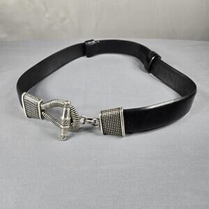 Vintage Cipriani Belt Womens M Black Leather Silver Rope Toggle Buckle 90s Goth